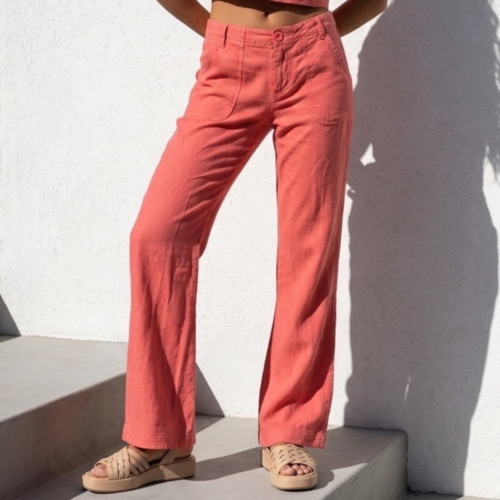 LMD Coral Linen Blend Pants Style Womens Small Boho Beach Summer Travel Vacation
